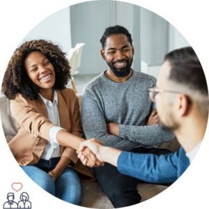 Relationship coach helping a couple improve communication during a coaching session