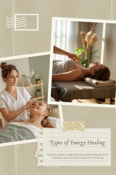 Photo Collage – Types of Energy Healing Grid of energy healing modalities including Reiki, Healing Touch, Pranic Healing, and the Emotion Code