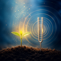 Seedling in soil symbolizing ancestral gifts restored through sound healing.
